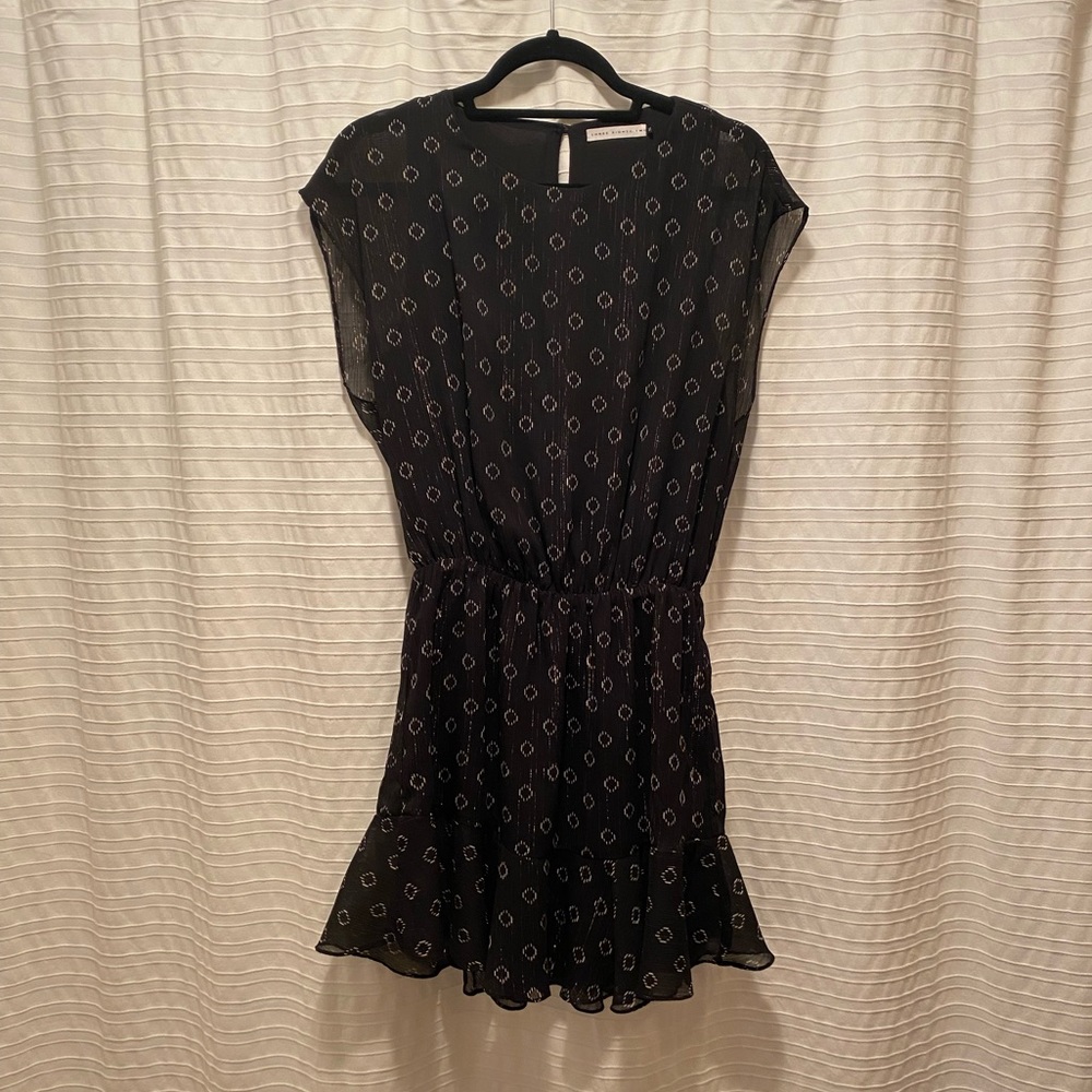 Three Eighty Two Short Sleeve Black Dress with Metallic Diamond Pattern